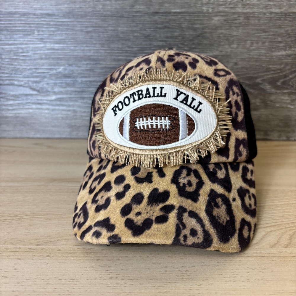 Football Yall Hat Cap Snap Back Leopard Print Trucker Mesh Patch Womens Brown